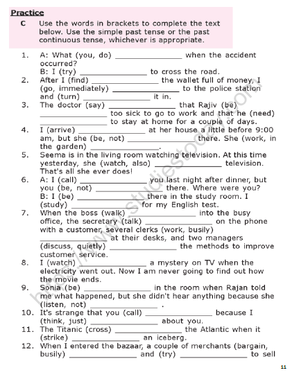 Worksheet English Grammar Class 6